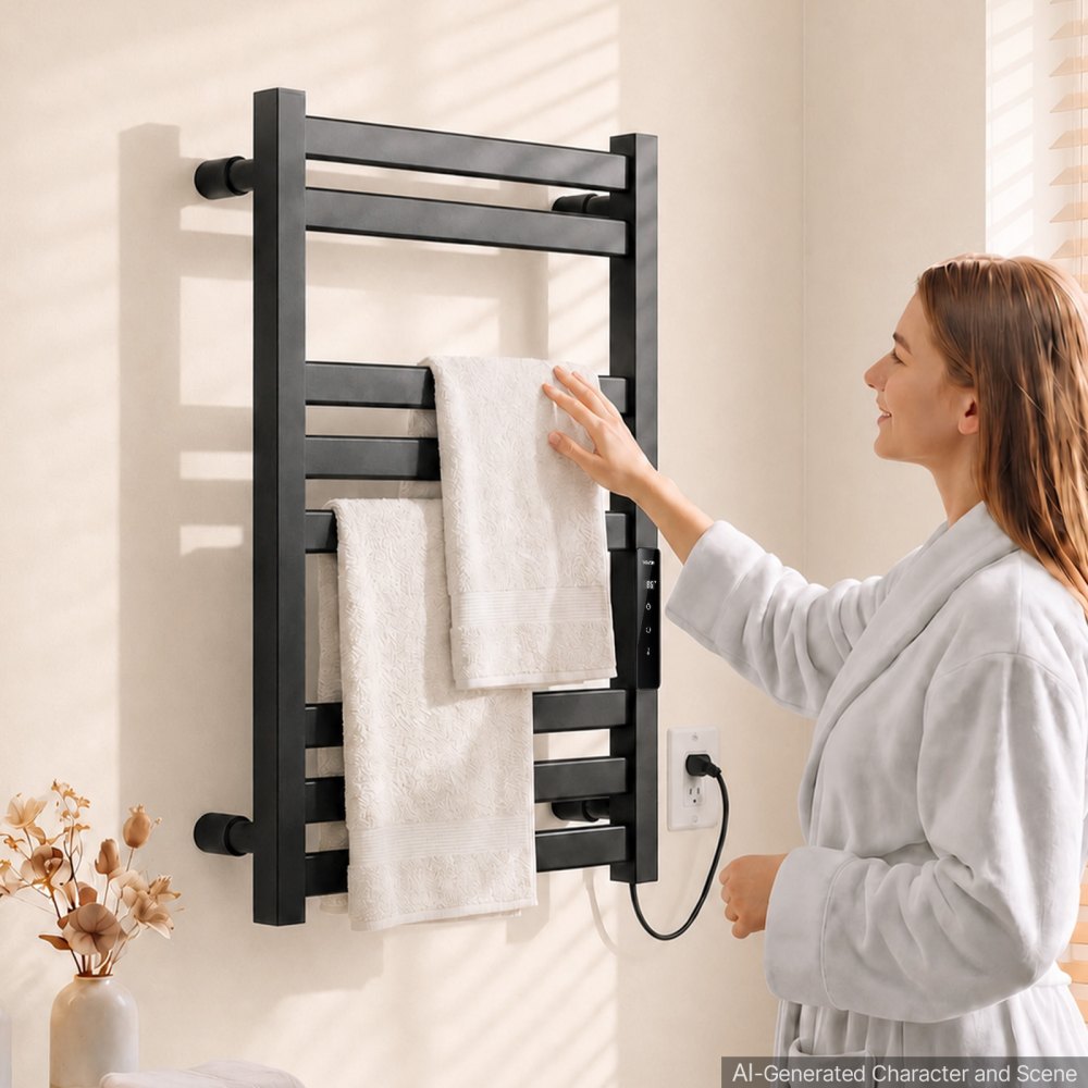VEVOR Heated Towel Warmer Rack for Bathroom Electric Wall Mounted 8 Bars, Aluminum Alloy Towel Warmer, Overheat Protection, with Touch Screen, 1-24H Timer, 32 to 131°F Adjustable, IPX4 Waterproof