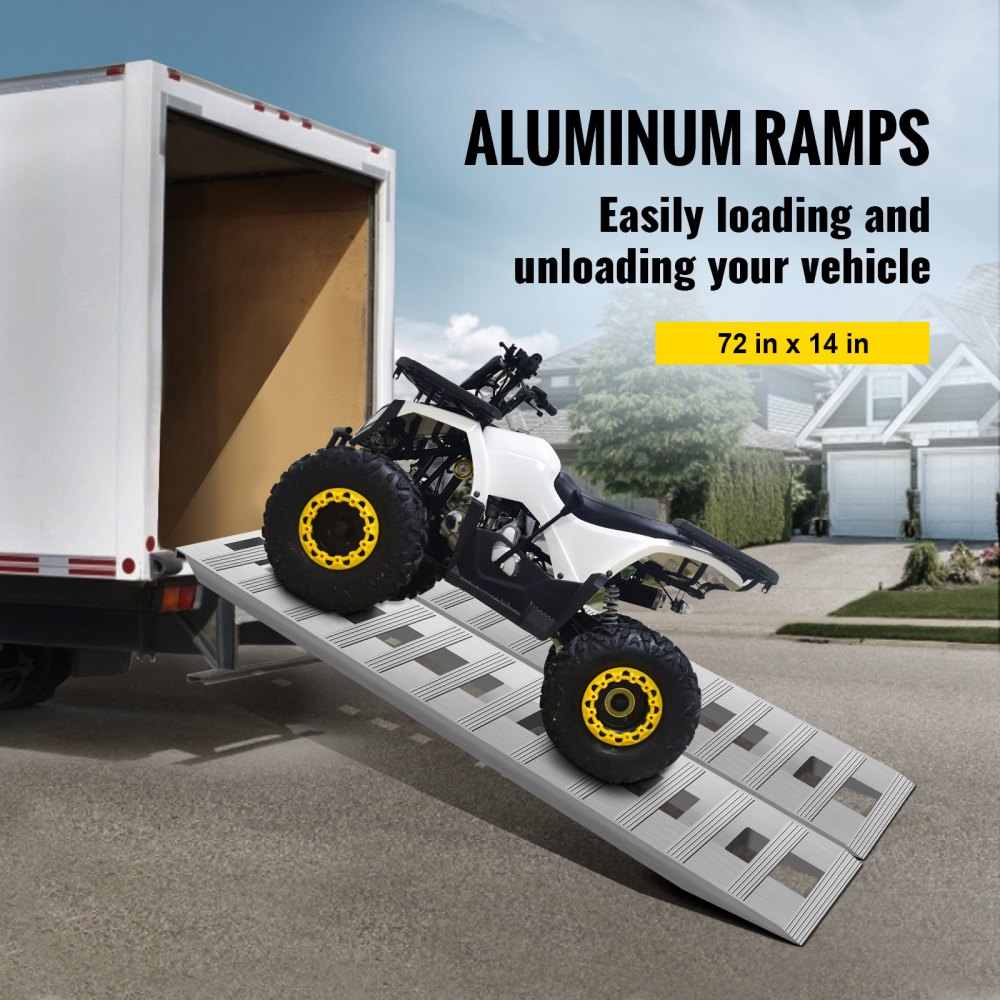 VEVOR 183 x 36 cm Aluminum Ramps 6000Lbs Car Trailer Truck Hook End 1 Pair Ramps