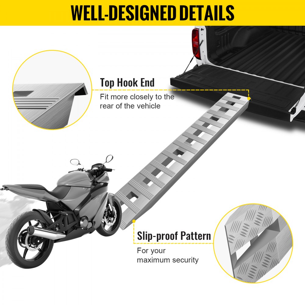 VEVOR 183 x 36 cm Aluminum Ramps 6000Lbs Car Trailer Truck Hook End 1 Pair Ramps