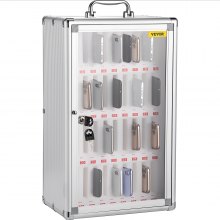 VEVOR 36 Slots Cell Phone Cabinet Silver Aluminum Alloy Pocket Chart Storage Locker Box with Portable Handle, Key Lock & Handwritten Tags, Wall Mounted for Classroom, Office, Gym