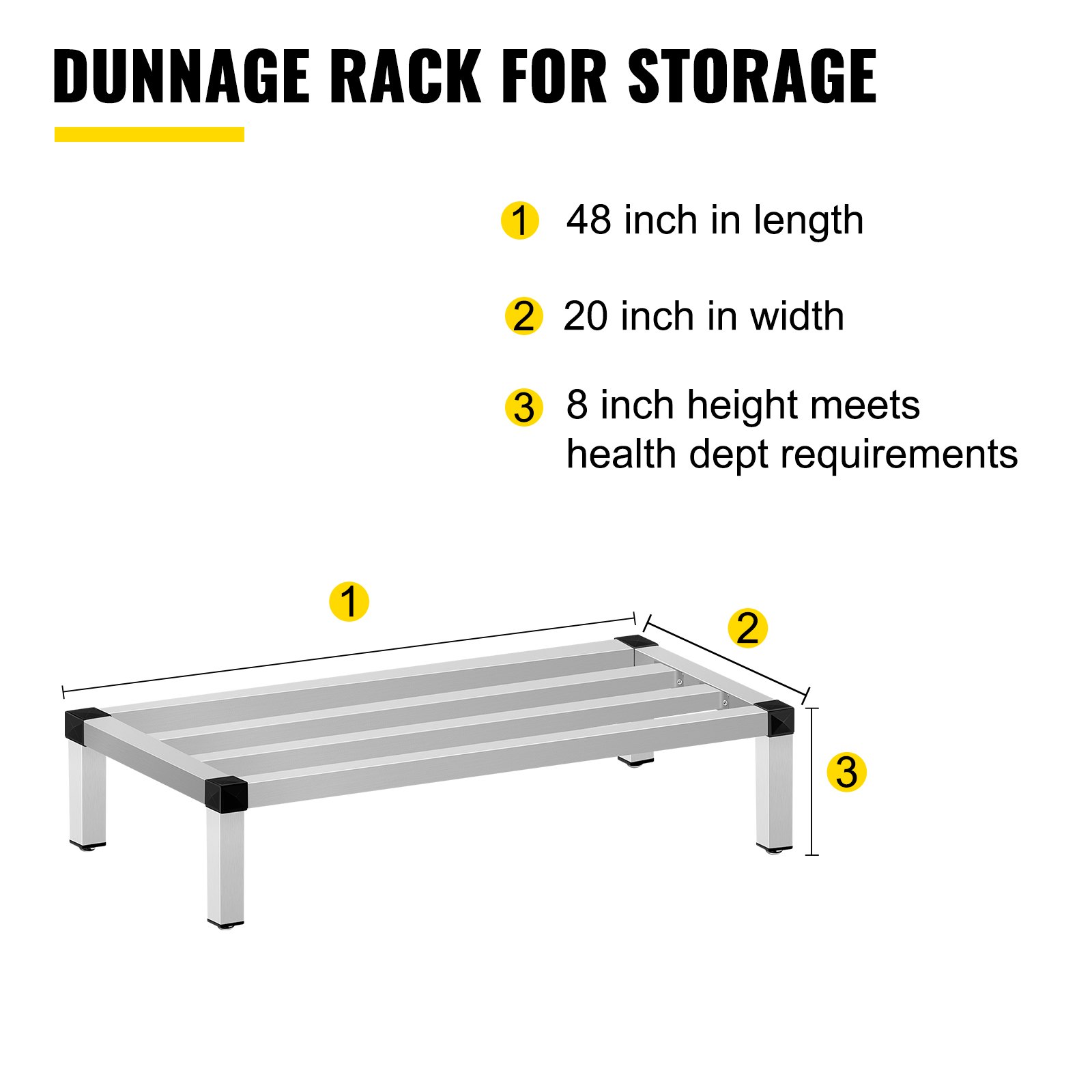 VEVOR Aluminum Dunnage Rack, 122 x 51 cm Commercial Floor Food Shelf, 20 cm Off The Floor, 680 kg Capacity Aluminum Storage Rack, Commercial Food Service Storage in Restaurant, Kitchens, Shops
