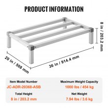 Newly Upgraded！VEVOR Aluminum Dunnage Rack Stationary Dunnage Rack 36” x 20” x 8” Storage Rack