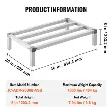 Newly Upgraded！VEVOR Aluminum Dunnage Rack Stationary Dunnage Rack 36” x 20” x 8” Storage Rack