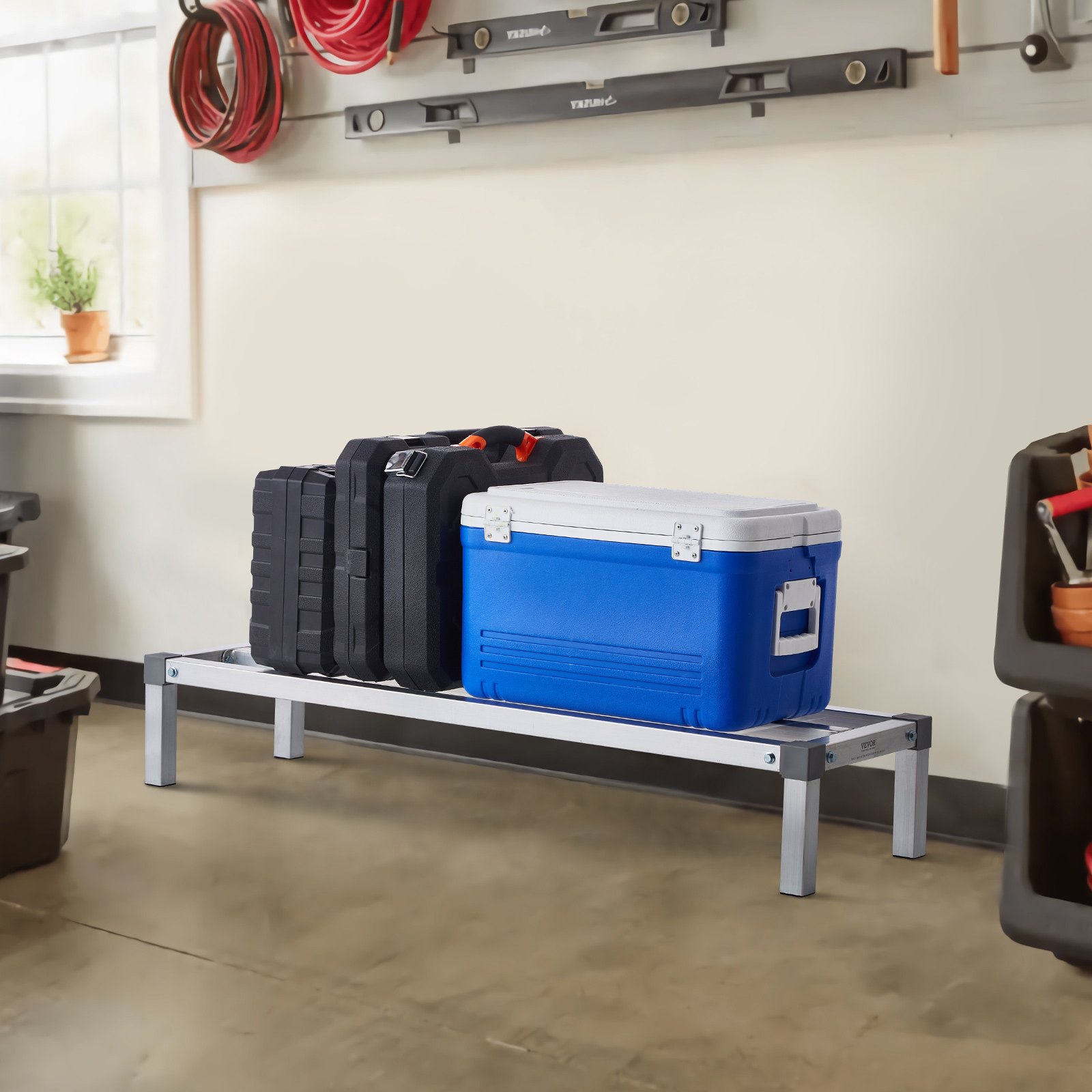 VEVOR Aluminum Dunnage Rack, 48” x 14” Commercial Food Floor Rack, 8” Off the Floor, 1000 lbs Capacity All-Welded Aluminum Storage Rack, for Storage in Restaurants, Kitchens, Garages and Vehicles