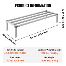 Newly Upgraded！VEVOR Aluminum Dunnage Rack Stationary Dunnage Rack 60” x 20” x 12” Storage Rack