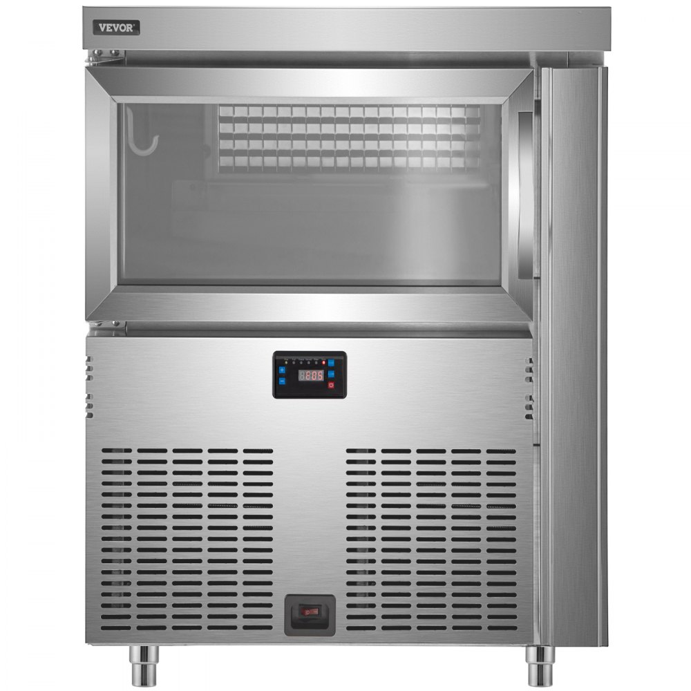 VEVOR 110V Commercial Ice Maker 200LBS/24H, Stainless Steel Under Counter Ice Machine with 100LBS Storage, 80PCS Clear Cube, Auto Operation, Blue Light, Include Water Filter, 2 Scoops, Connection Hose