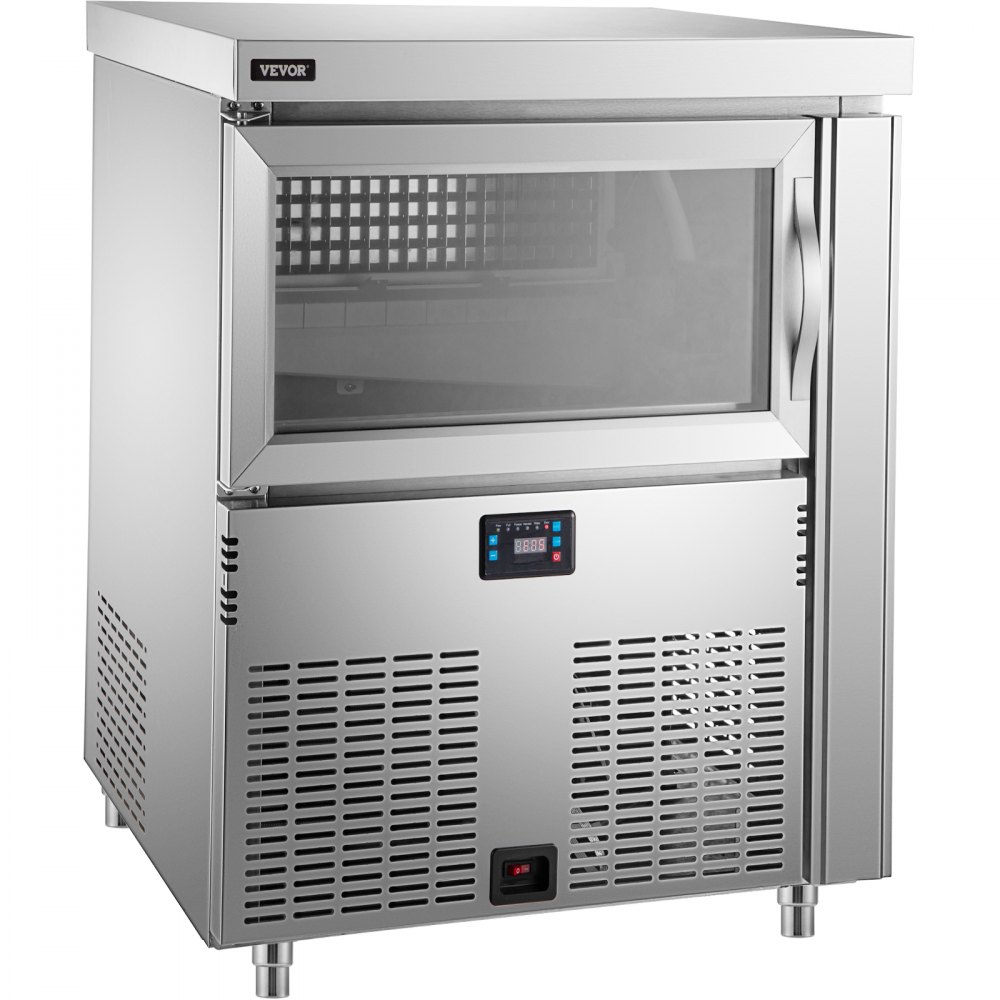 VEVOR 110V Commercial Ice Maker 200LBS/24H, Stainless Steel Under Counter Ice Machine with 100LBS Storage, 80PCS Clear Cube, Auto Operation, Blue Light, Include Water Filter, 2 Scoops, Connection Hose
