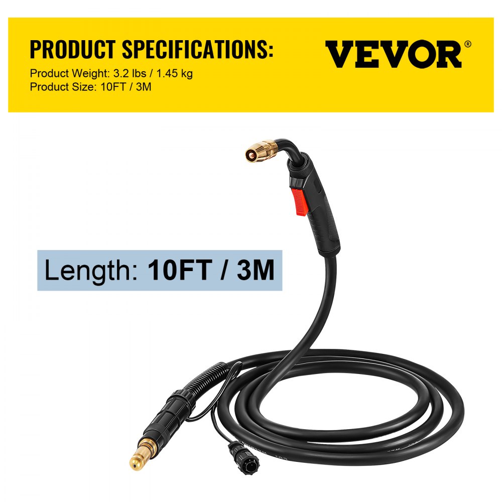 VEVOR 100Amp 10Ft Mig Welding Gun fit for Lincoln Welding Torch Stinger Replacement fit for Lincoln Magnum 100L (K530-6) fit 0.024-0.031 Inch Wire