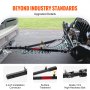 VEVOR tow bar connected between two vehicles, detailing 2-inch connector, surface treatment, and high-hardness bolt.