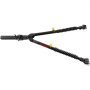 black VEVOR tow bar with yellow knobs and dual coiled arms for vehicle towing.