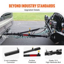 VEVOR Tow Bar, 4535 kg Towing Capacity with Ropes, Powder-Coating Alloy Steel Bumper-Mounted Universal Towing Bar with Max 1320 mm Telescopic Rod, Fits 50.8 mm Connector, for RV Car Trailer Truck