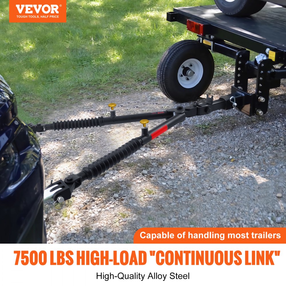 VEVOR Tow Bar, 3401 kg Towing Capacity with Ropes, Powder-Coating Alloy Steel Bumper-Mounted Universal Towing Bar with Max 1320 mm Telescopic Rod, Fits 50.8 mm Connector, for RV Car Trailer Truck