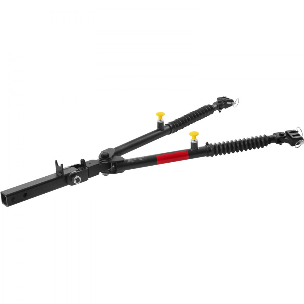 VEVOR tow bar with dual black arms, yellow release buttons, and reinforced central hitch.