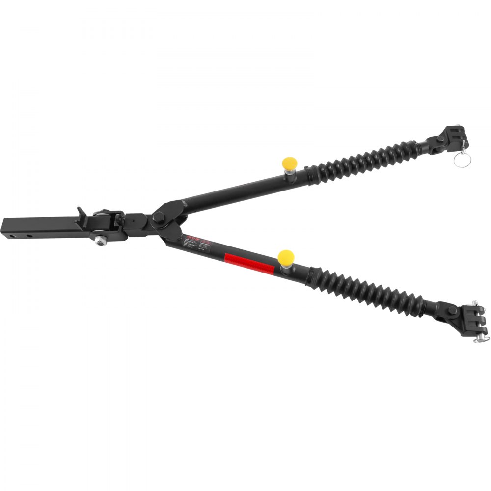 black VEVOR tow bar with adjustable arms and yellow knobs, featuring a red reflective strip.