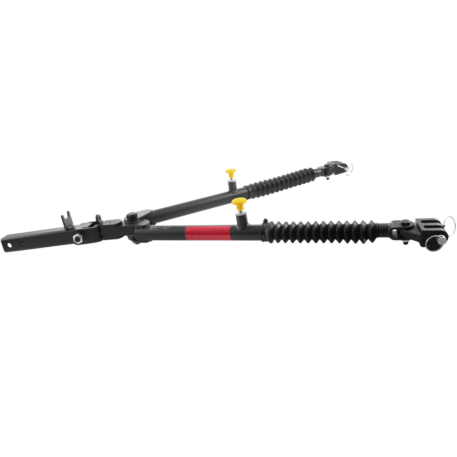 VEVOR tow bar with yellow and red accents on black steel rods in a y-shaped formation.