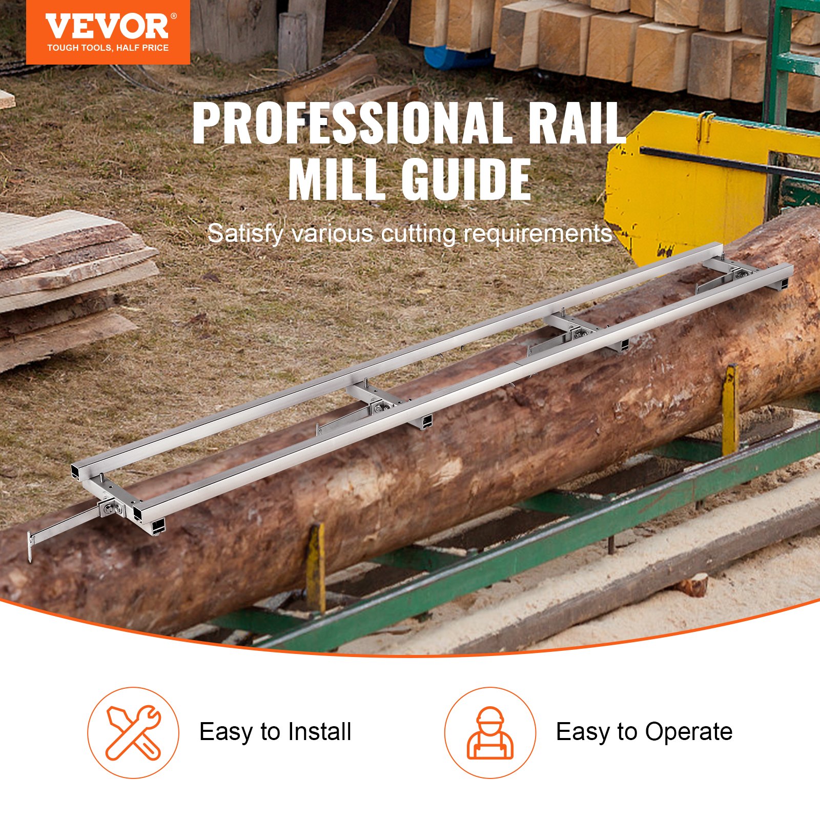 VEVOR Rail Mill Guide System 2.74 m Chainsaw Milling Rail Guide 4 Crossbar Kits
