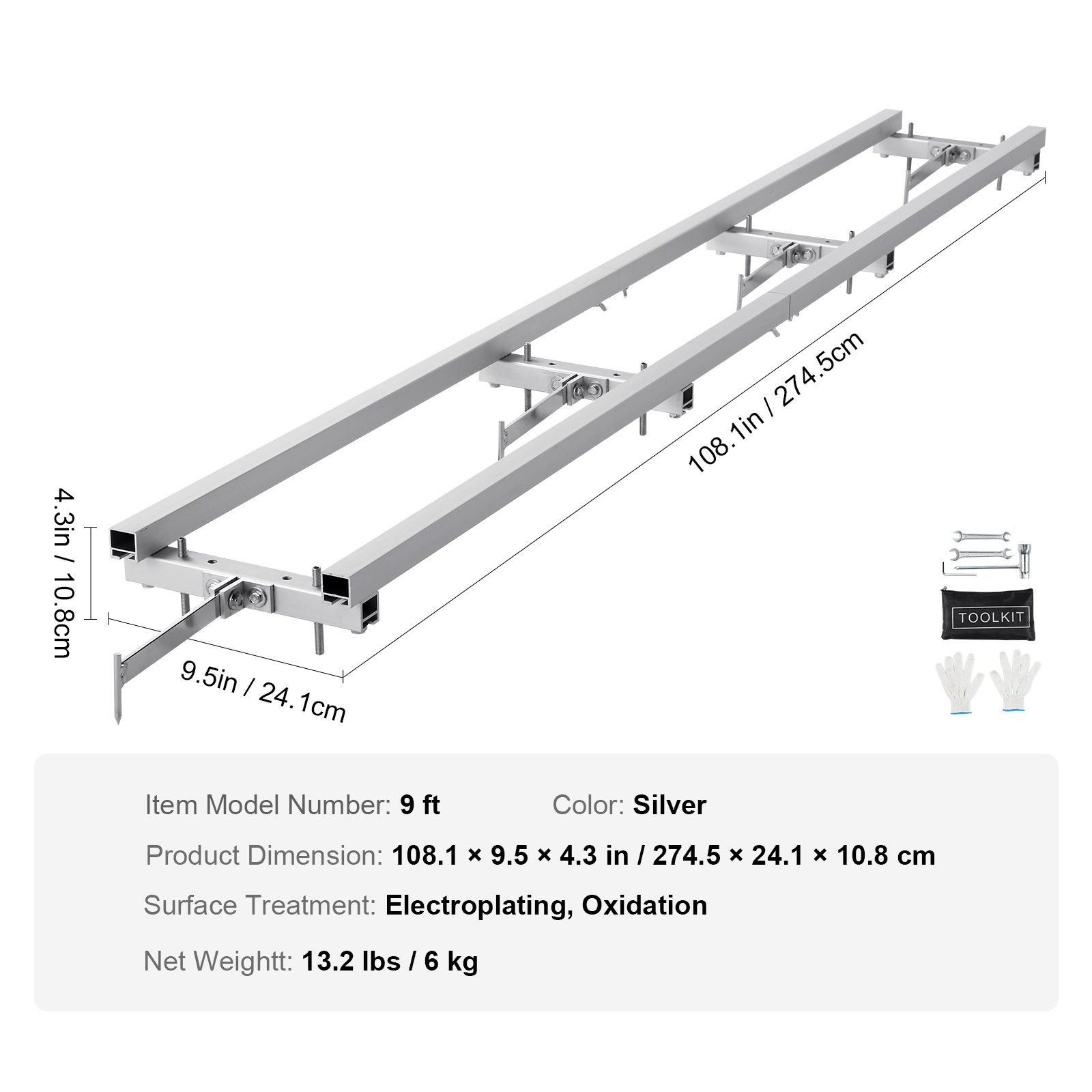 VEVOR Rail Mill Guide System 2.74 m Chainsaw Milling Rail Guide 4 Crossbar Kits