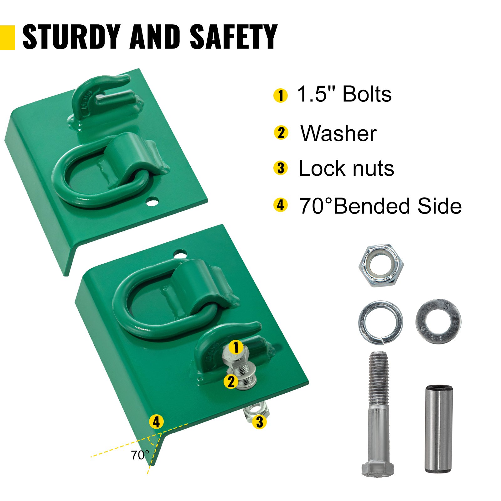 VEVOR Tractor Bolt on Hooks, 1/4" Bolt on Grab Hooks, 4700LBS G70 Forged Bolt on Hooks for Tractor Bucket with 1/2" Shackles, Work Well for Tractor Bucket, RV, UTV, Truck Hardware Included