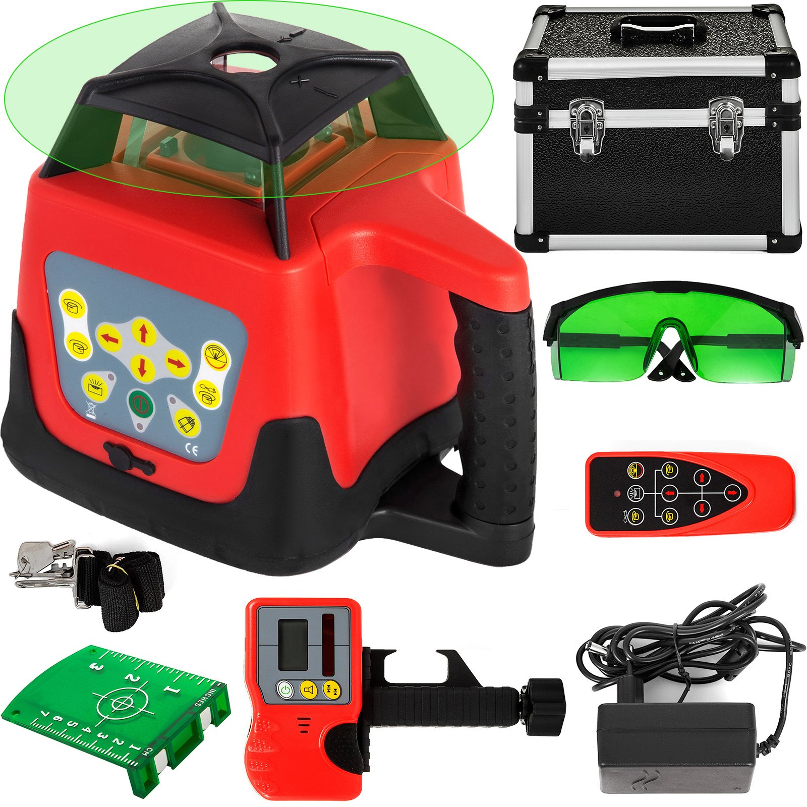 VEVOR Laser Level Rotary Self Leveling Measuring Automatic Rotating with Receiver Remote Control Carrying Case (Green Beam)