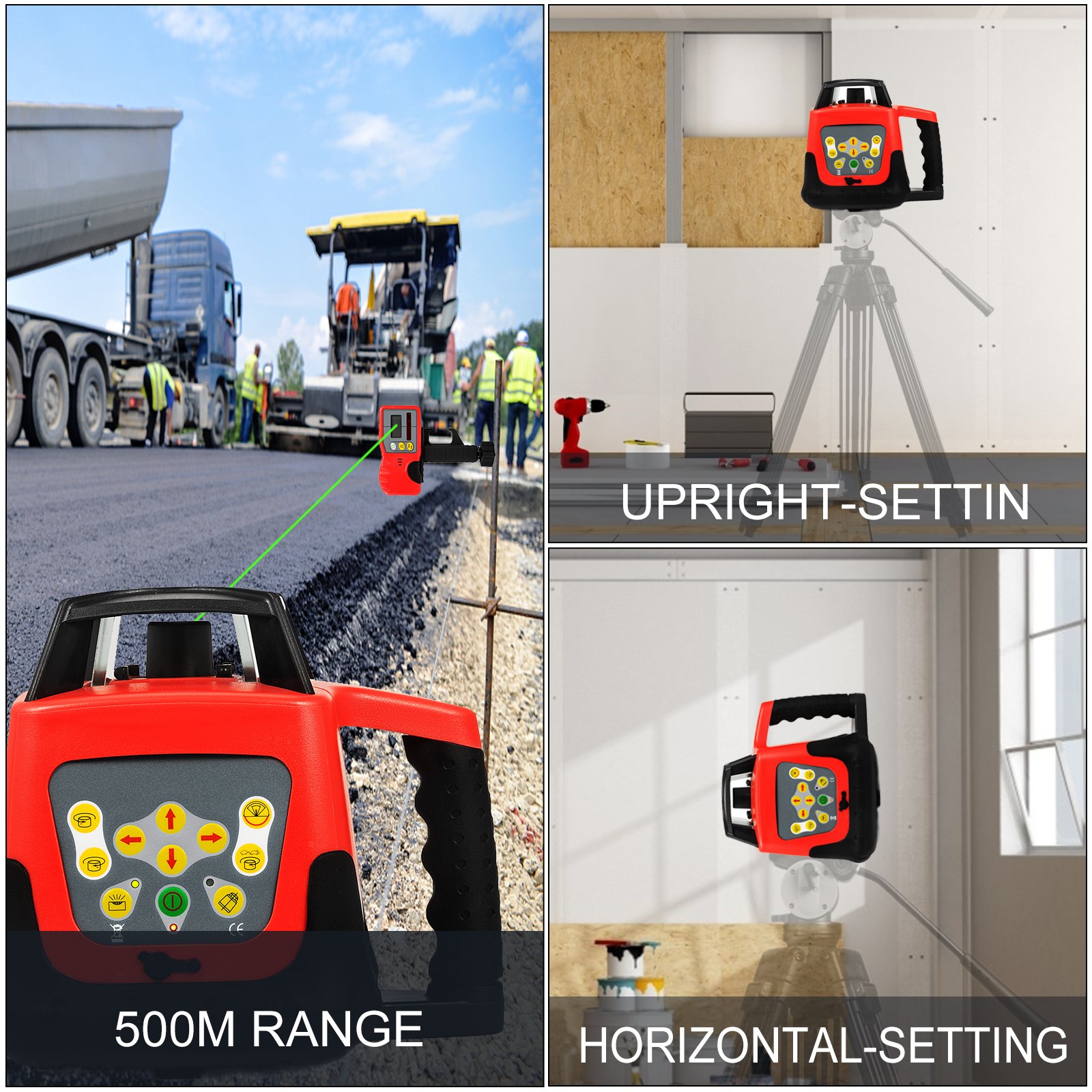 VEVOR Laser Level Rotary Self Leveling Measuring Automatic Rotating with Receiver Remote Control Carrying Case (Green Beam)