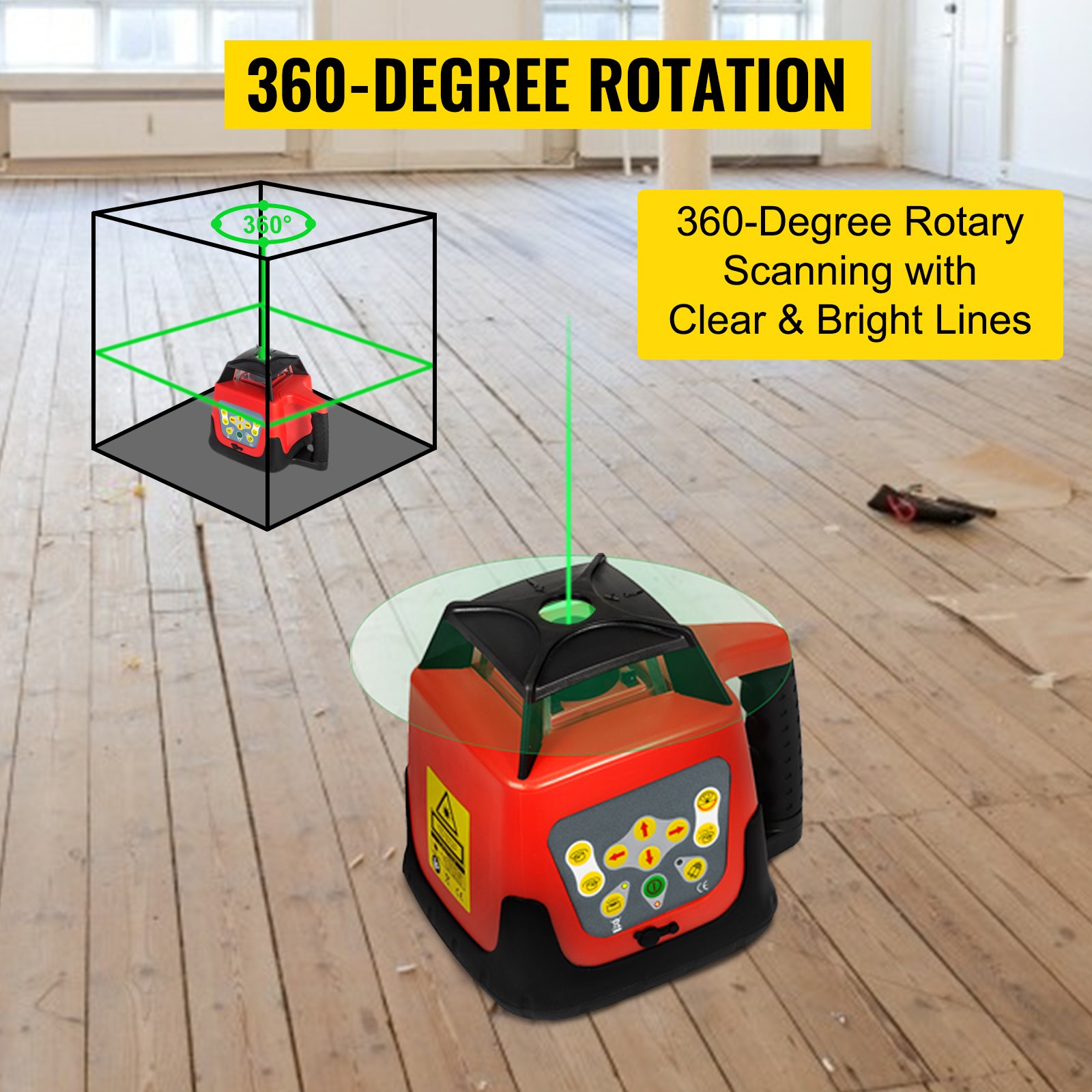 Sada VEVOR Green Rotary Laser Level Set s nastavitelným stativem a 5M tyčí, dosah 500 m, 360° rotační skenování, sada samonivelačního laserového nivelačního systému, pro stavební projekci