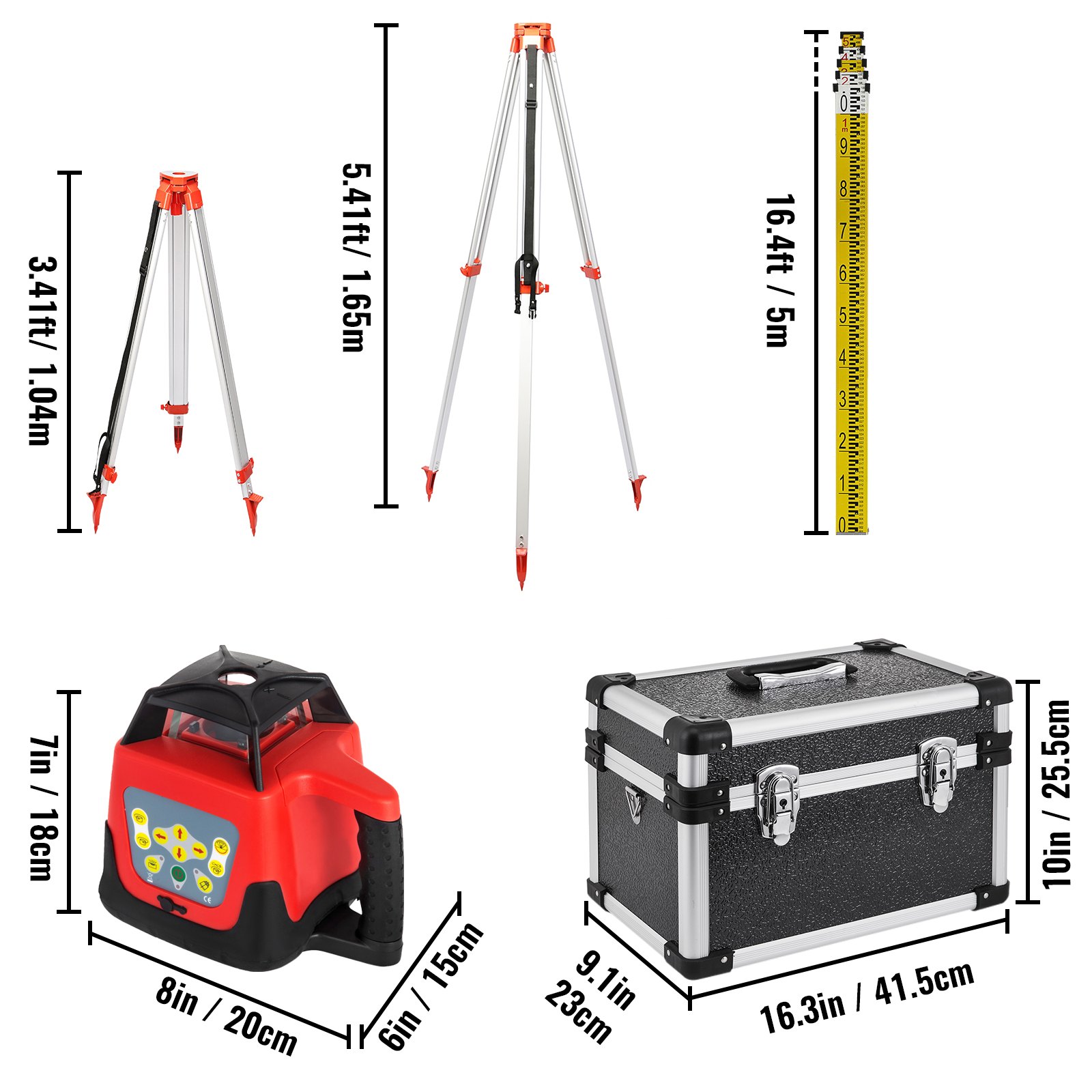 Sada VEVOR Green Rotary Laser Level Set s nastavitelným stativem a 5M tyčí, dosah 500 m, 360° rotační skenování, sada samonivelačního laserového nivelačního systému, pro stavební projekci