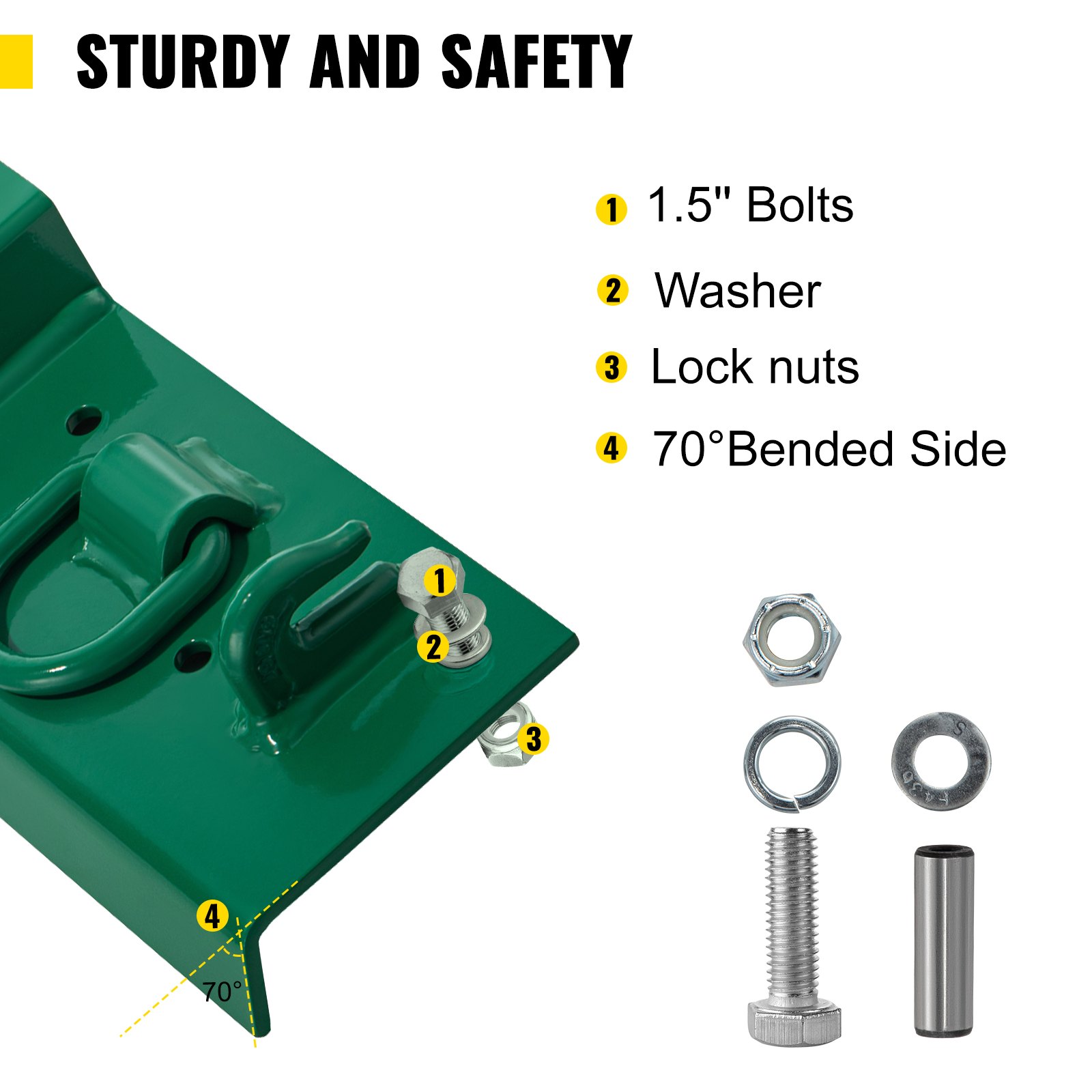 VEVOR Tractor Bolt on Hooks, 1/4" Compact Bolt on Grab Hooks, Max 4700LBS G70 Forged Bolt on Hooks for Tractor Bucket with 1/2" Shackles, Work Well for Tractor Bucket, RV, UTV, Truck Hardware Includ