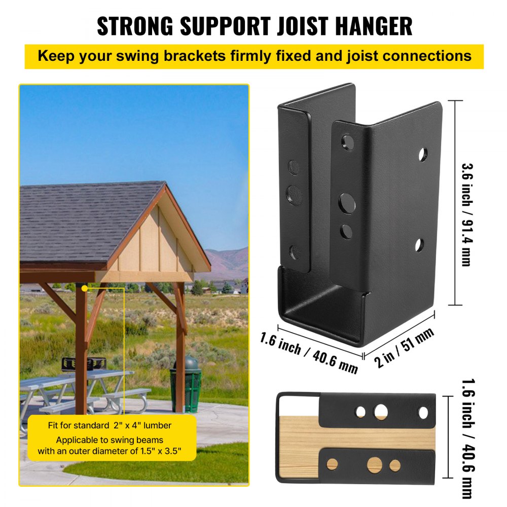 VEVOR Concealed Joist Hanger, 2 x 4" Outdoor Accent Concealed-Flange, Pack of 12 Concealed Joist Bracket, Q235 Steel Plate Powder-Coated Concealed Face Mount Joist Hanger for 2 x 4" Beam Swing