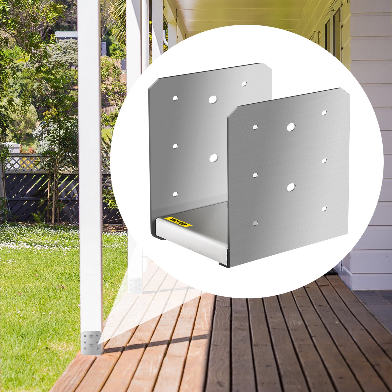 VEVOR Standoff Post Base 6 x 6"(Inner Size:5.71 x 5.2") 10 PCS Stainless Steel Adjustable Post Base Adjustable Post Anchor with Fiber Drawing Surface and Full Set of Accessories for Rough Size Lumber
