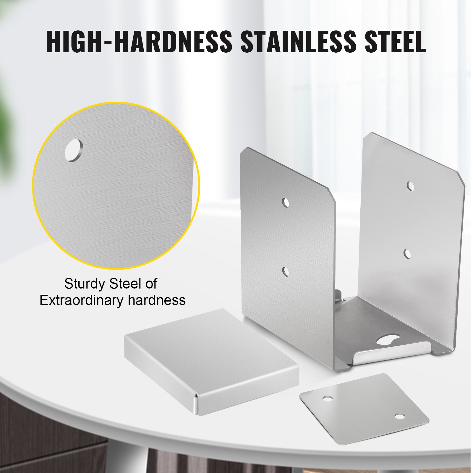 VEVOR Standoff Post Base Inner Size 5.71 x 5.2" (Use for 6 x 6") 316 Stainless Steel Adjustable Post Base Post Anchor with Fiber Drawing Surface and Full Set of Accessories for Rough Size Lumber