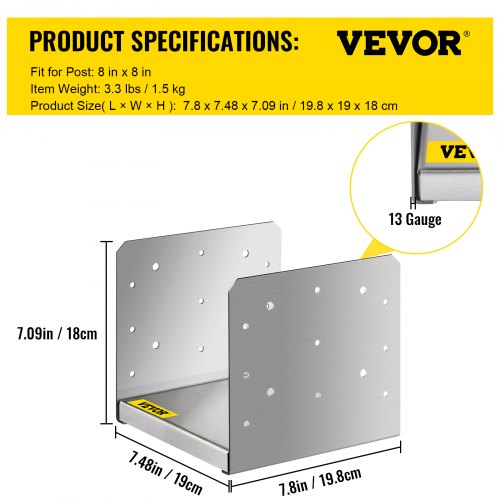 VEVOR Standoff Post Base 8x8 Inch Adjustable Post Base Post Mender Offers Moisture Protection Adjustable Post Anchor with Fiber Drawing Surface and Full Set of Accessories for Rough Size Lumber