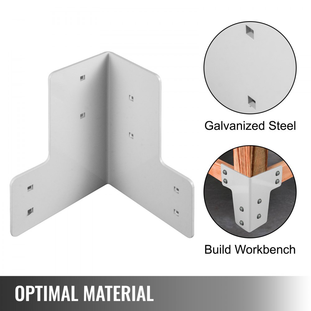 VEVOR Workbench Corner Brackets 8 PCs Shop Table Bracket Kit 48 LBS Shop Table Corner Brackets 4 mm Right Angle White Color Galvanized Steel Elevated Platform Brackets for Desk Edge and Work Bench