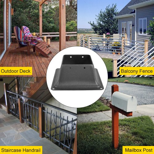 VEVOR Deck Post Base 10 PCS Post Base Skirt 4 x 4 Inch Post Support Flange 2.5 LBS Deck Post Skirt Black Powder-Coated Decking Post Base with Thick Steel for Deck Supports Porch Railing Post Holders