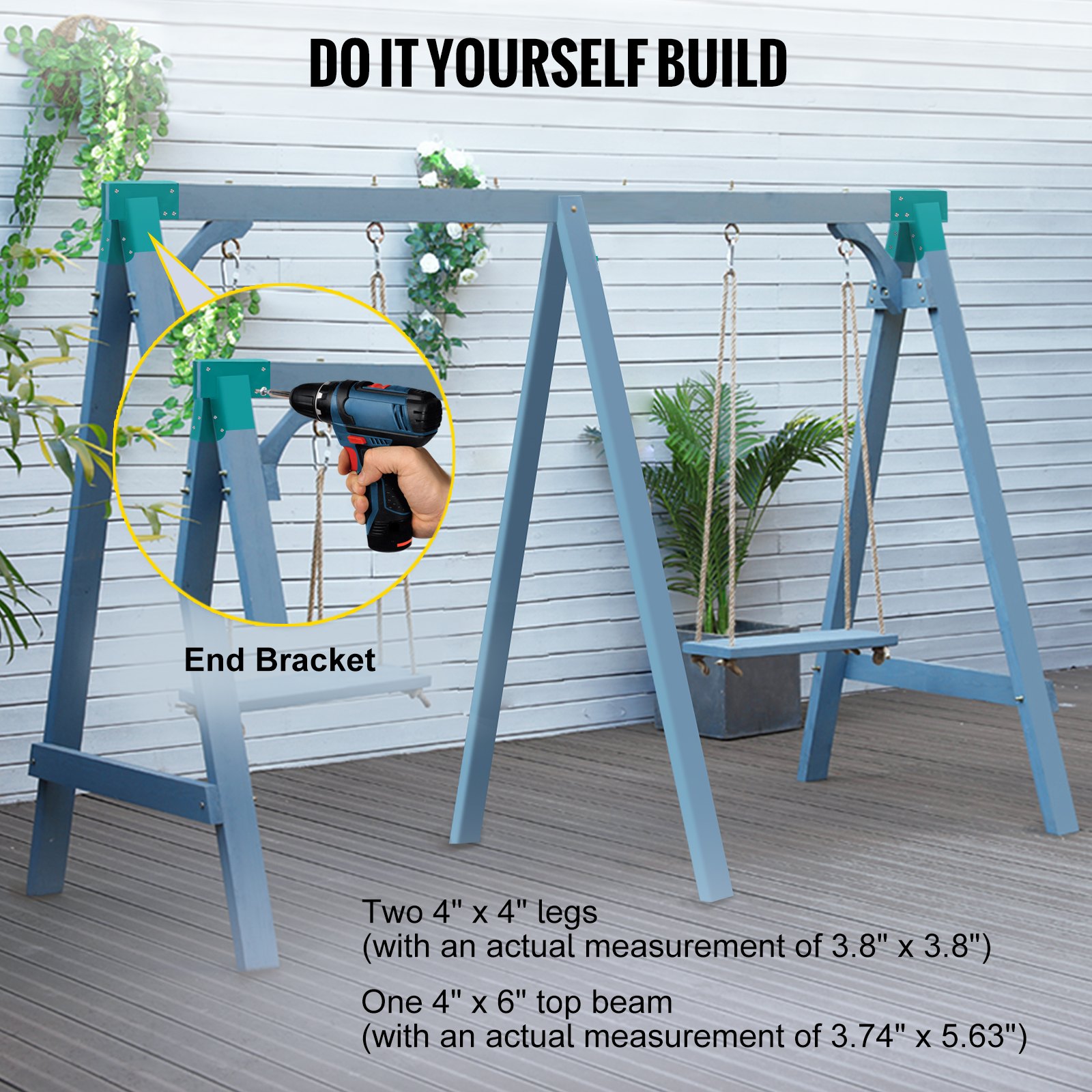 VEVOR Swing Set Bracket 4.87" Swing Bracket A-Frame Construction Swing Set Hardware Iron Material with Black Powder Coated DIY Swing Set End Bracket Swing Set Kit for 2(4x4") Legs & 1(4x6") beam-2PCS