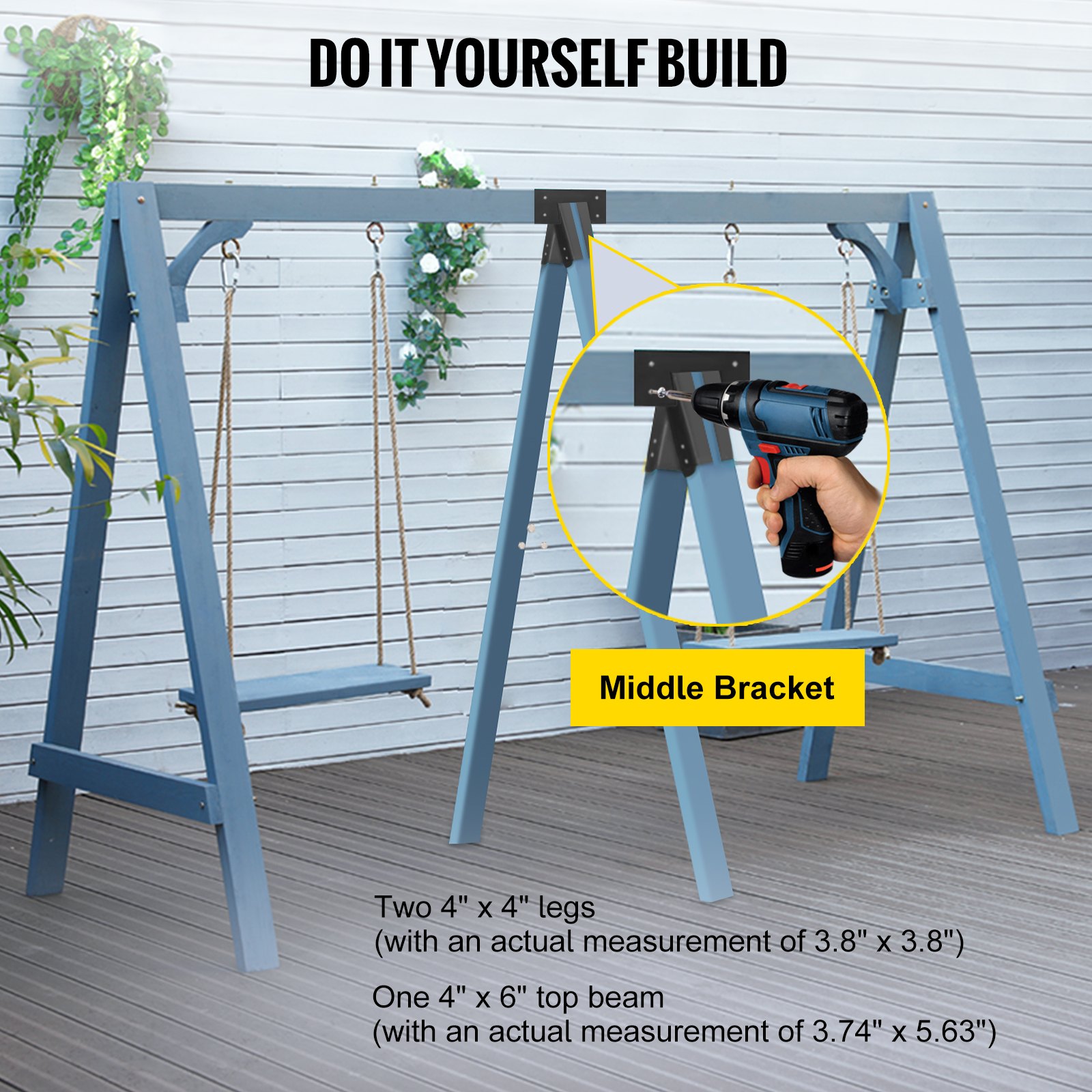VEVOR Swing Set Bracket 9.84" Swing Bracket A-Frame Construction Swing Set Hardware Iron Material with Black Powder Coated DIY Swing Set Middle Bracket Swing Set Kit for 2 (4x4) Legs & 1 (4x6) Beam