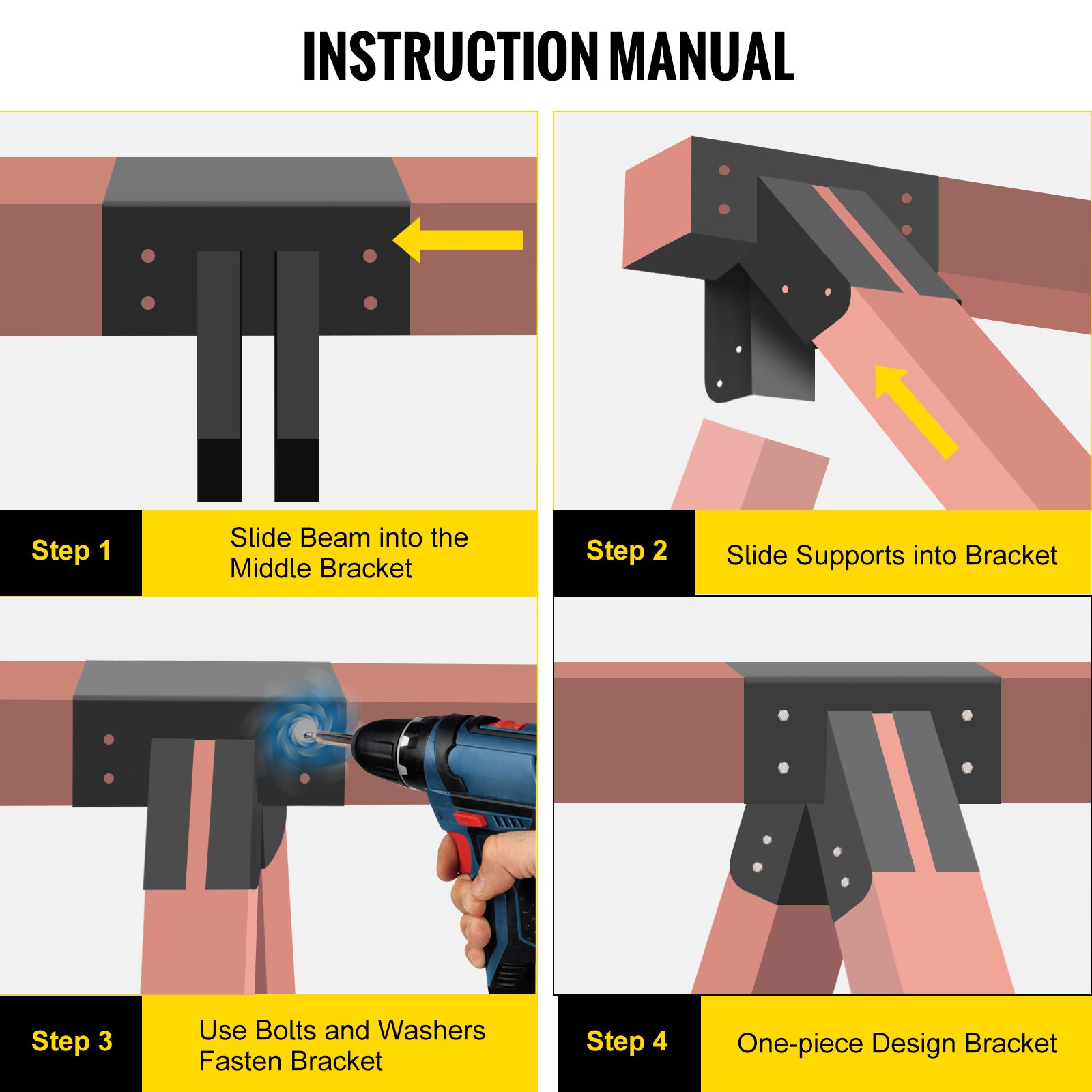 VEVOR Swing Set Bracket 9.84" Swing Bracket A-Frame Construction Swing Set Hardware Iron Material with Black Powder Coated DIY Swing Set Middle Bracket Swing Set Kit for 2 (4x4) Legs & 1 (4x6) Beam