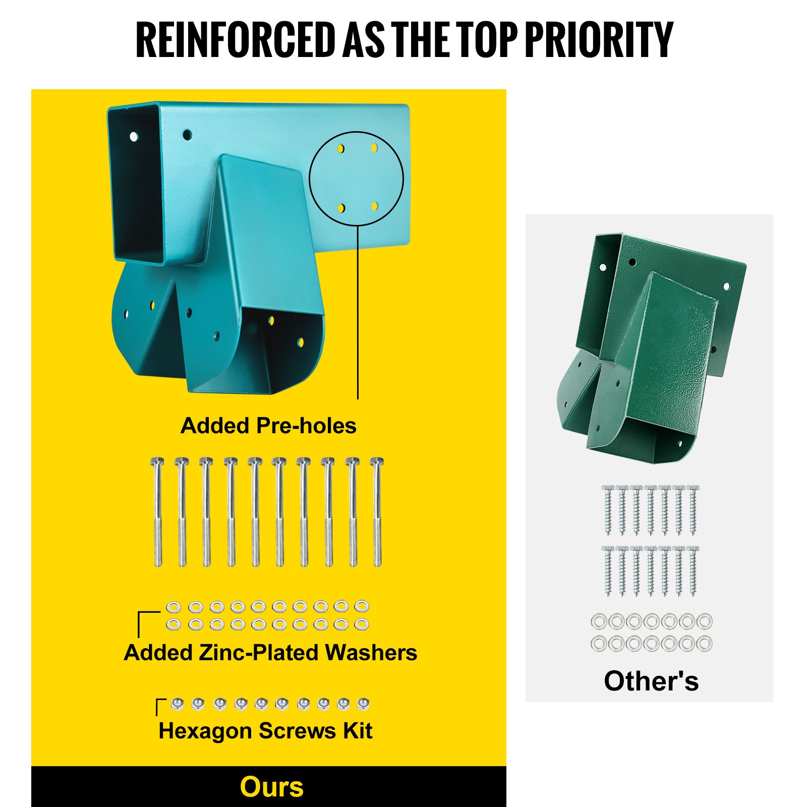 VEVOR Swing Set Bracket 12" Swing Bracket A-Frame Construction Swing Set Hardware Iron Material with Green Powder Coated DIY Swing Set End Bracket Swing Set Kit for 2 (4x4") Legs & 1 (4x6") Beam-2 PCS