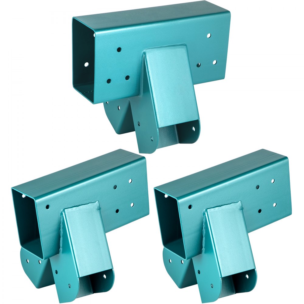 three blue VEVOR swing set brackets with multiple holes for easy installation.