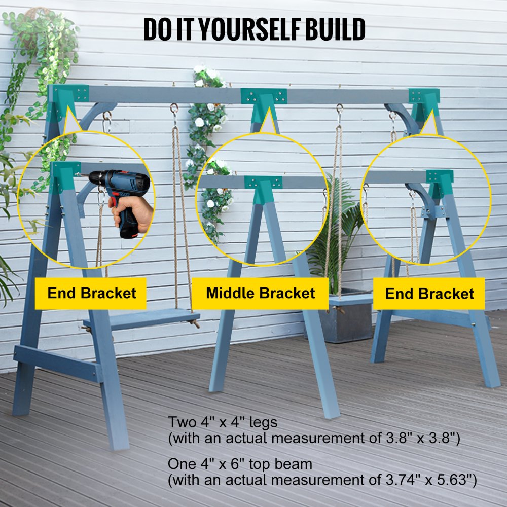 VEVOR Swing Set Bracket, 3 PCs 12" Swing Bracket, A-Frame Construction Swing Set Hardware, Iron Material with Green Powder Coated DIY Swing Set Brackets Kit, Swing Set Kit for 2(4x4) Legs 1(4x6) Beam
