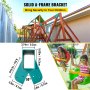 VEVOR swing set bracket securing wooden swings with detailed measurements, kids playing.