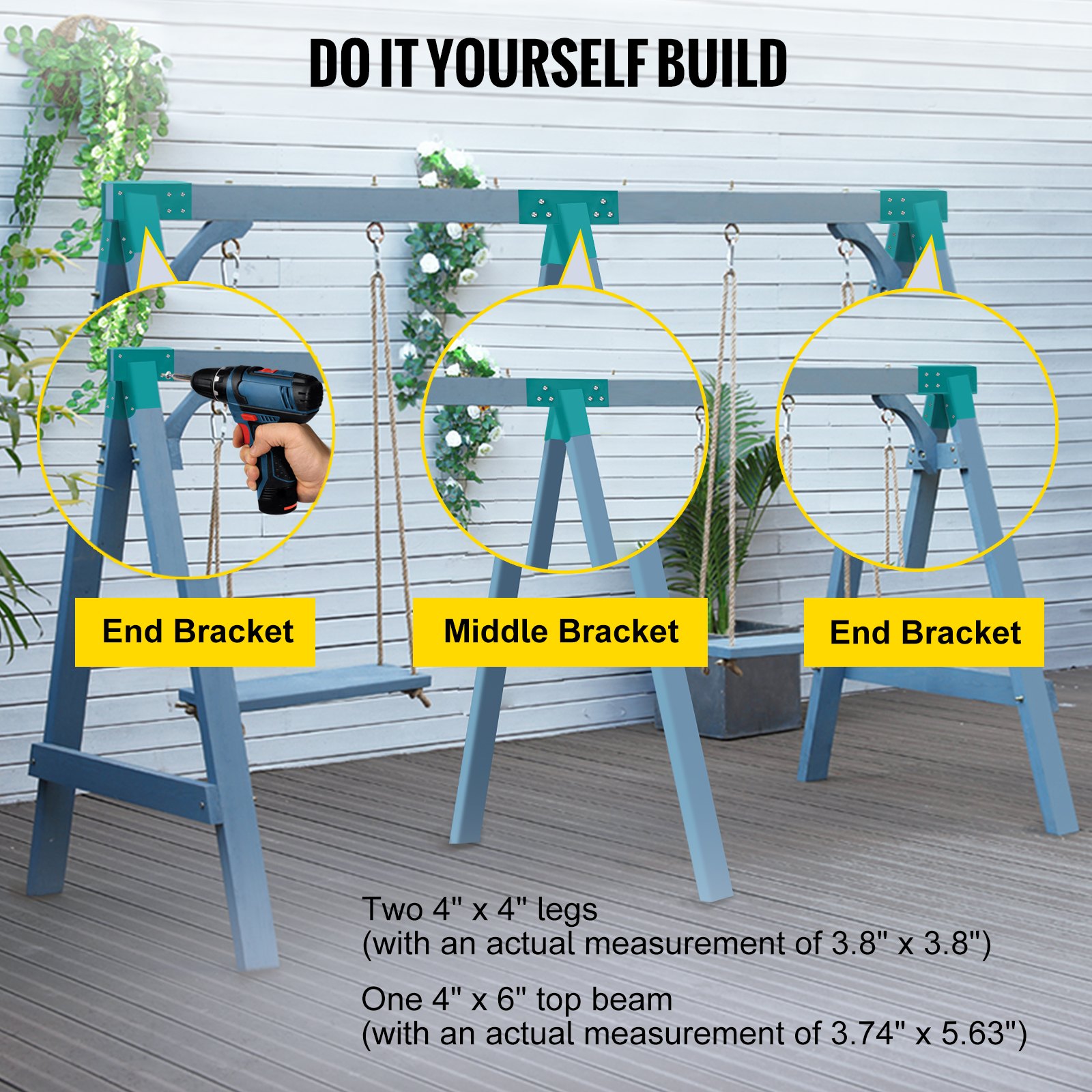 VEVOR Swing Set Bracket, 3 PCs 12" Swing Bracket, A-Frame Construction Swing Set Hardware, Iron Material with Green Powder Coated DIY Swing Set Brackets Kit, Swing Set Kit for 2(4x4) Legs 1(4x6) Beam