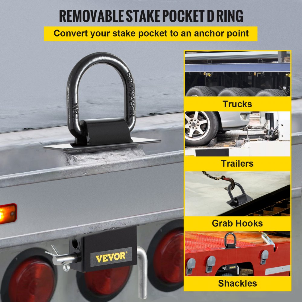 VEVOR Stake Pocket D Ring, 4 Pack Heavy Duty Adjustable D Rings w