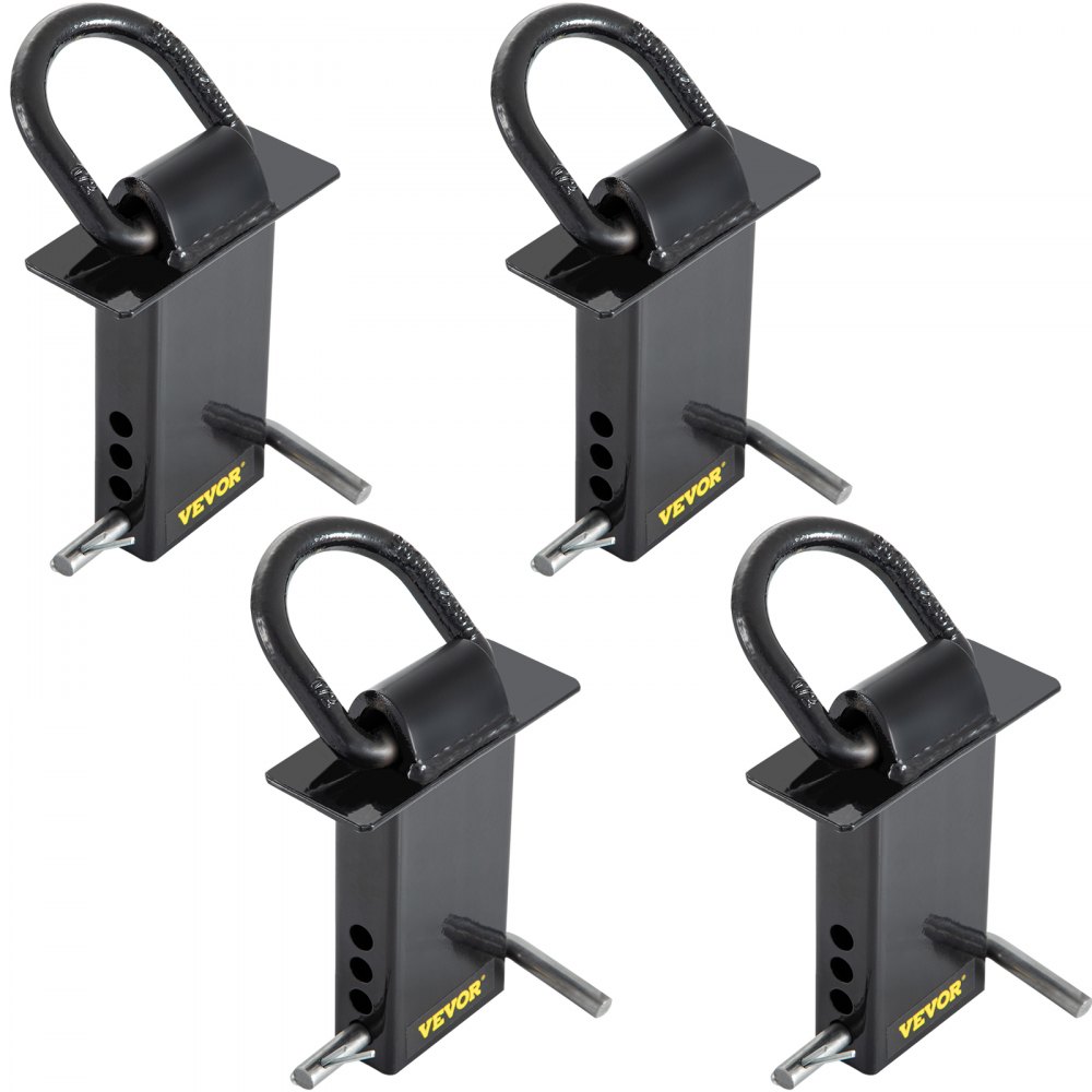 VEVOR Stake Pocket D Ring, 4 Pack Heavy Duty Adjustable D Rings w/ 4000 lbs Secure Working Capacity & 4 Holes for Height Adjustment, Removable Tie Down Utility for Flatbed Cargo Trucks, Black