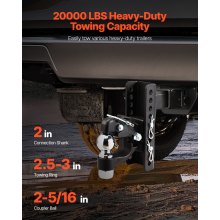 Pintle Hitch 2 inches Receiver Hook for 2.5 to 3 inches Lunette Ring 20000 lbs