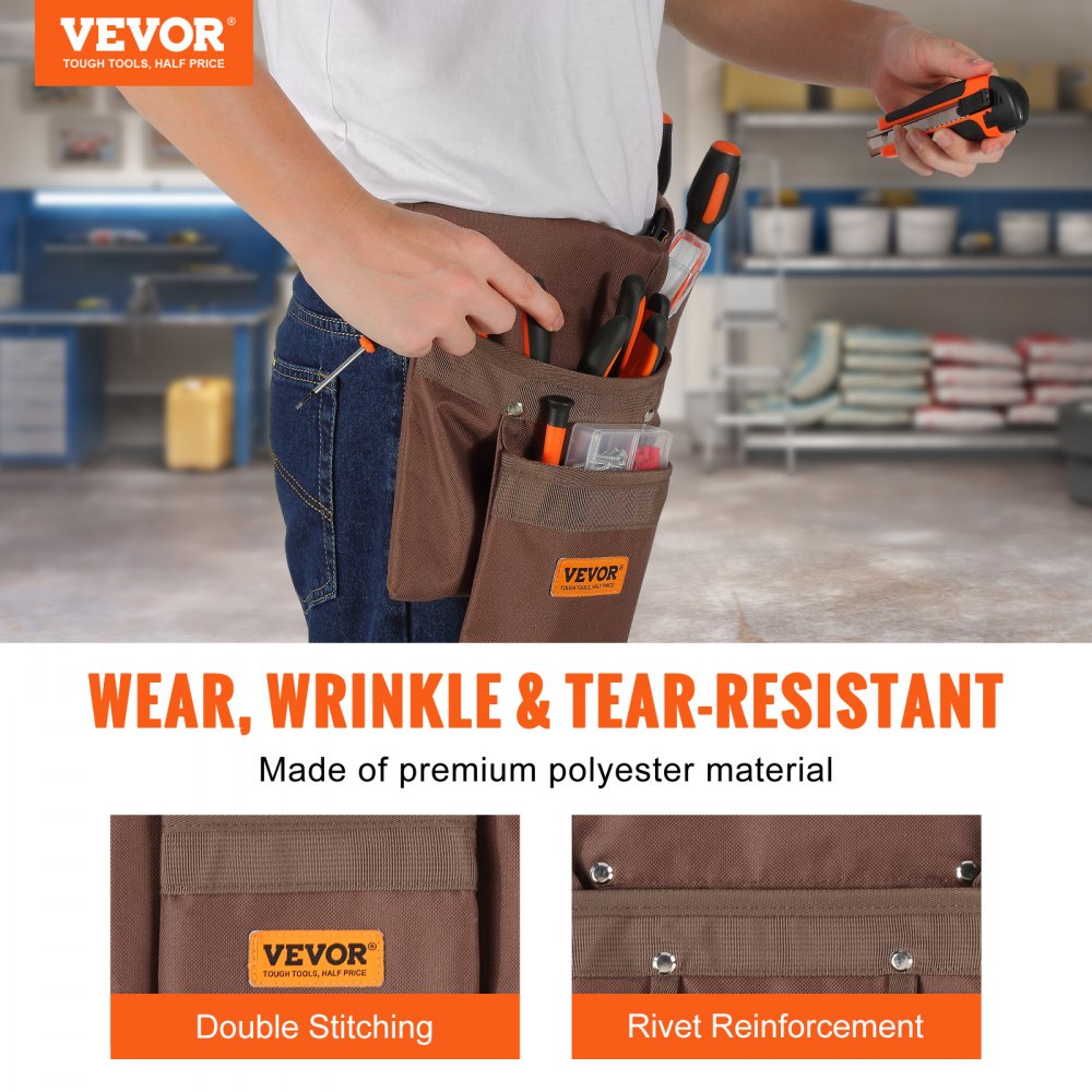 VEVOR Tool Belt, 13 Pockets, Adjusts from 29 Inches to 54 Inches, Polyester  Heavy Duty Tool Pouch Bag, Detachable Tool Bag for Electrician, Carpenter,  Handyman, Woodworker, Construction, Framer, Brown VEVOR US