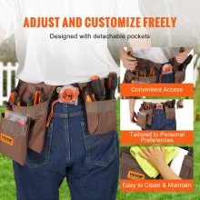 VEVOR Tool Belt, Adjusts from 29 Inches to 54 Inches, Polyester Heavy Duty Tool Pouch Bag, Detachable Tool Bag for Electrician, Carpenter, Handyman, Woodworker, Construction, Framer, Brown