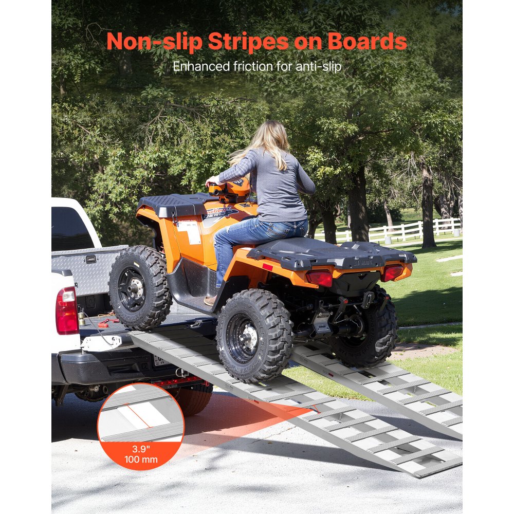 VEVOR Loading Ramps, 2 Pcs 2400 x 380 mm, Durable Aluminum and Heavy-Duty Trailer Ramp Set with Anti-Slip Plates, 2721.6 kg Combined Capacity, for Carts, Farm Tractors, ATVs, Lawn Mowers, Motorcycles