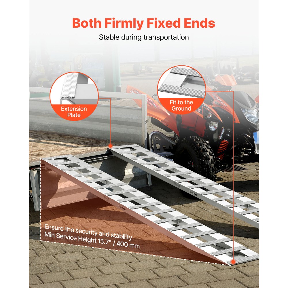 VEVOR Loading Ramps, 2 Pcs 2400 x 380 mm, Durable Aluminum and Heavy-Duty Trailer Ramp Set with Anti-Slip Plates, 2721.6 kg Combined Capacity, for Carts, Farm Tractors, ATVs, Lawn Mowers, Motorcycles