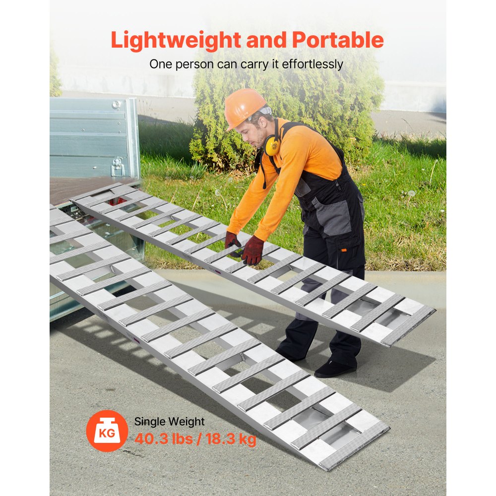 VEVOR Loading Ramps, 2 Pcs 2400 x 380 mm, Durable Aluminum and Heavy-Duty Trailer Ramp Set with Anti-Slip Plates, 2721.6 kg Combined Capacity, for Carts, Farm Tractors, ATVs, Lawn Mowers, Motorcycles