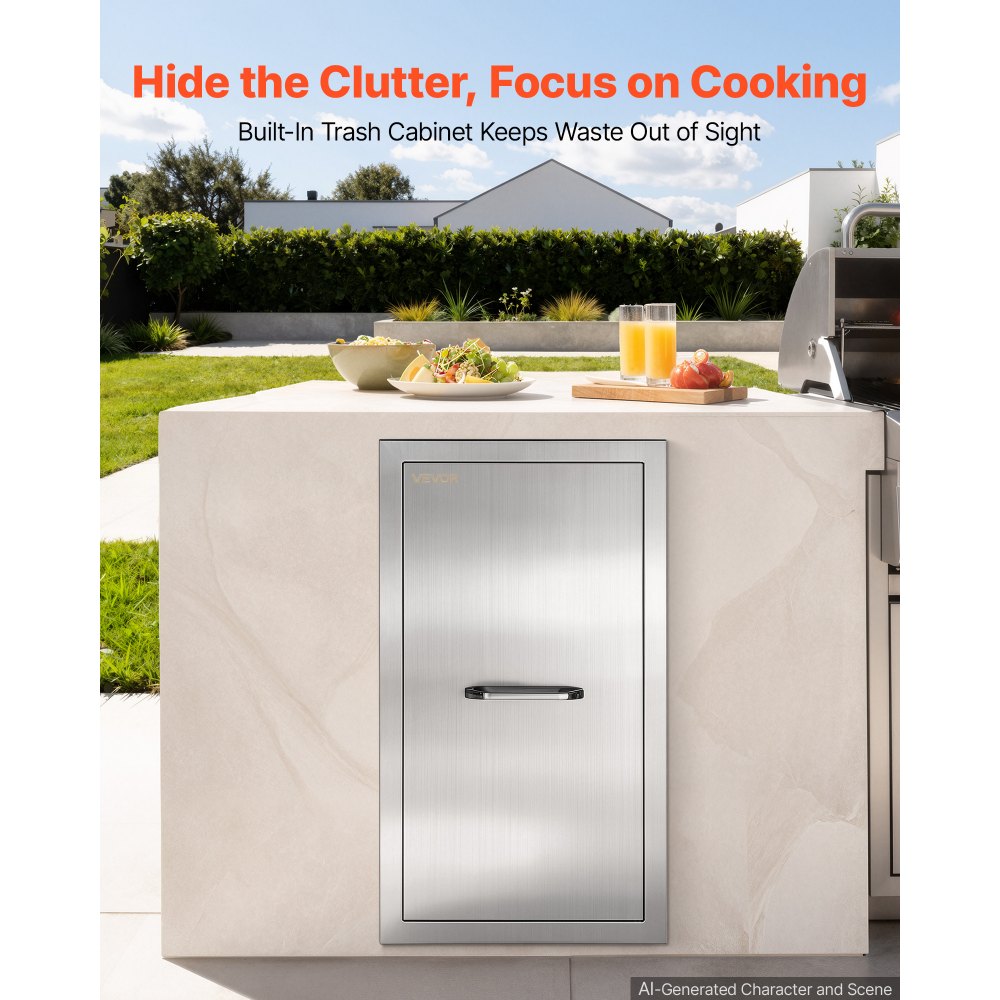 VEVOR Outdoor Kitchen Trash Drawer, 67.3 x 47 x 34.3 cm (WxHxD), No Bin, for BBQ Island Storage, Patio Bars and Grill Station, with Handle, Built-In BBQ Island Drawers Organize Cookware Accessories